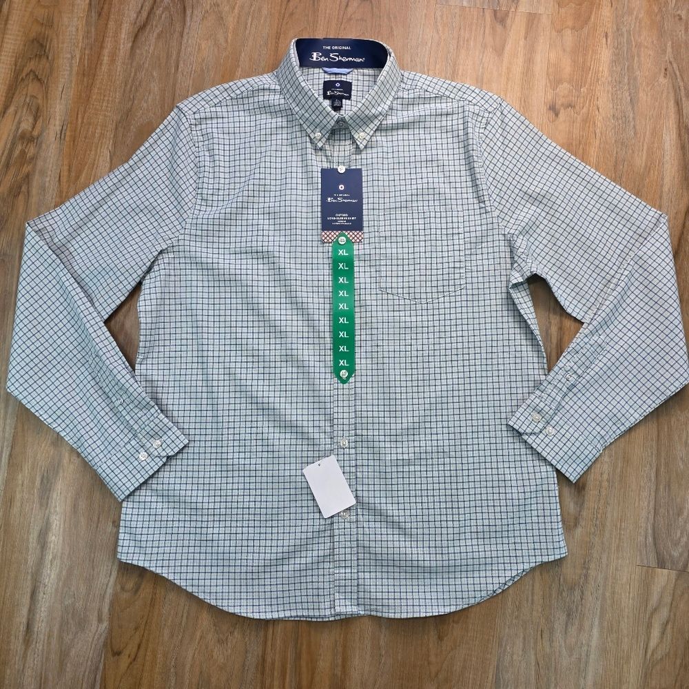 🔺️NWT Ben Sherman Green Oxford Buttoned Long Sleeve Shirt Men's XLarge